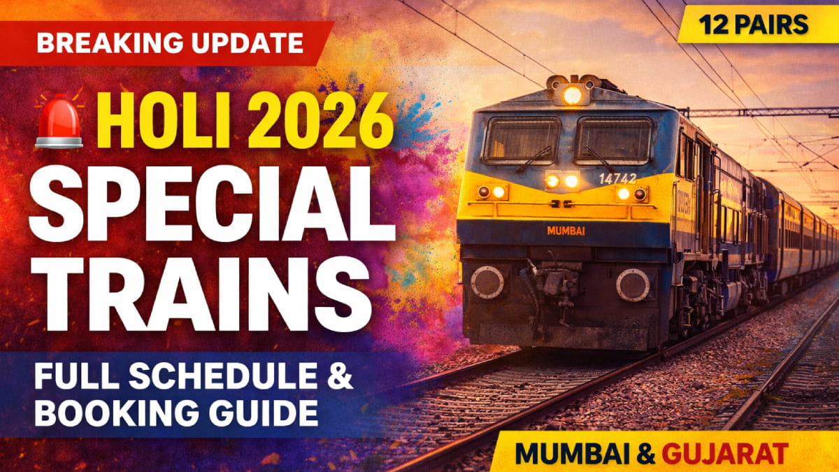 Western Railway Holi Special Trains 2026: 12 Pairs Announced from Mumbai & Gujarat